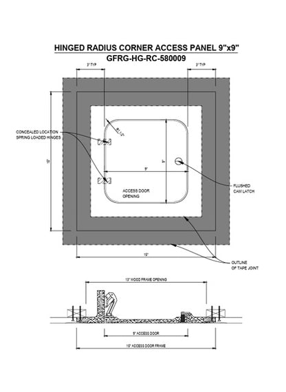 Hinged Access Panel with Keyed Latch 9"x 9" - Radius Corner